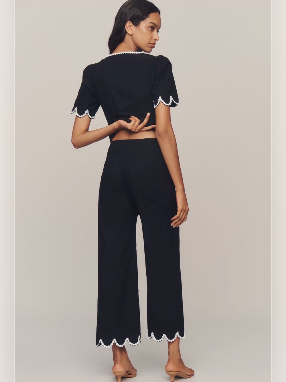 NWT ANTHRO Colette Scalloped Crop Wide-Leg Pants by Maeve (size 31) - Picture 3 of 9